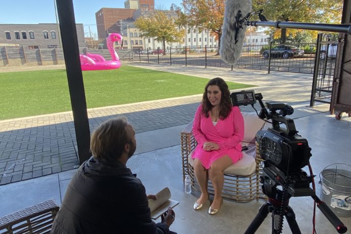 Whitney nicely interviewing at the She Buys It LIVE event