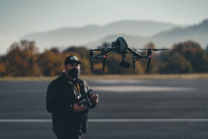 Jonathan Halley flying a drone at Bell Helicopter