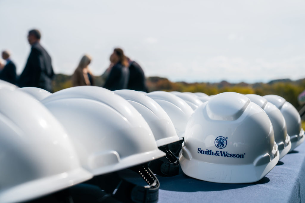 Event photography of white Smith&Wesson helmets at a groundbreaking event in East Tennessee.
