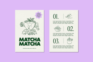 Illustrations from the brand Matcha Matcha, showing the revival of vintage branding.